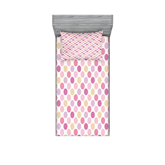 Ambesonne Colorful Fitted Sheet & Pillow Sham Set, Geometric Dots Circles, Twin, Multicolor