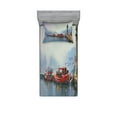 thumbnail image 1 of Ambesonne Colorful Fitted Sheet & Pillow Sham Set, Harbor Boats and Birds, Twin, Multicolor, 1 of 2