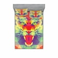 thumbnail image 1 of Ambesonne Colorful Fitted Sheet & Pillow Sham Set, King of Jungle Lion, Queen, Multicolor, 1 of 2