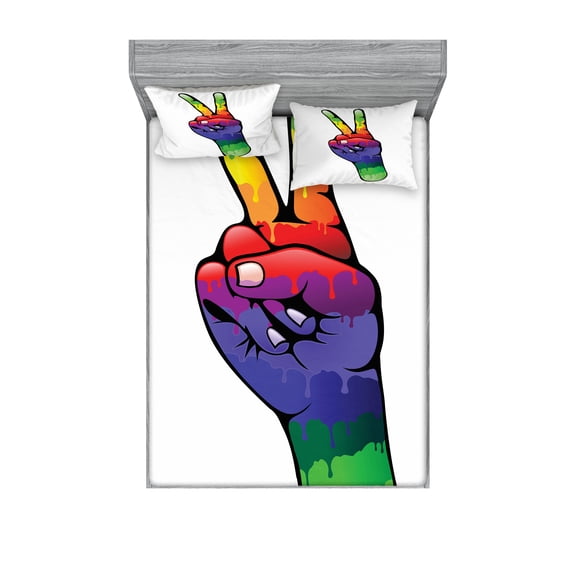 Ambesonne Colorful Fitted Sheet & Pillow Sham Set, Love in Rainbow Colors, Full, Multicolor