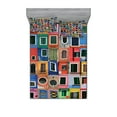 thumbnail image 1 of Ambesonne Colorful Fitted Sheet & Pillow Sham Set, Mediterranean Village, Queen, Multicolor, 1 of 2
