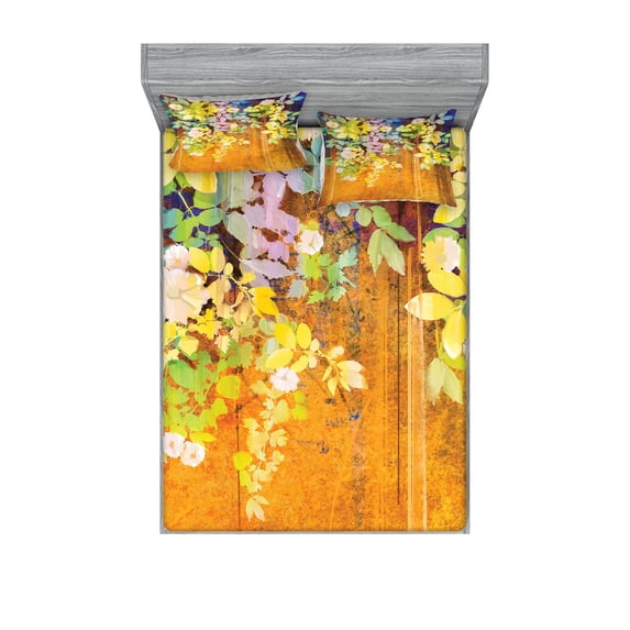 Ambesonne Colorful Fitted Sheet & Pillow Sham Set, Misty Backdrop, Queen, Multicolor