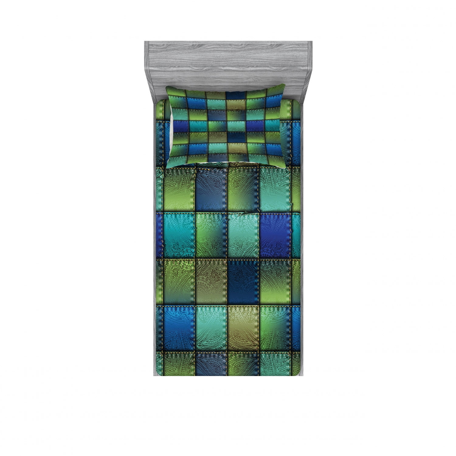 Twin Blue Green Microfiber Plaid Sheet Set