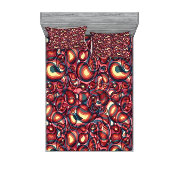 Ambesonne Colorful Fitted Sheet & Pillow Sham Set, Modern Paisley, Queen, Multicolor