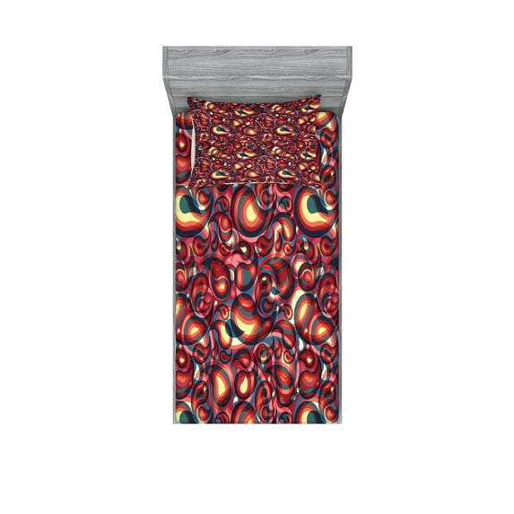 Ambesonne Colorful Fitted Sheet & Pillow Sham Set, Modern Paisley, Twinxl, Multicolor