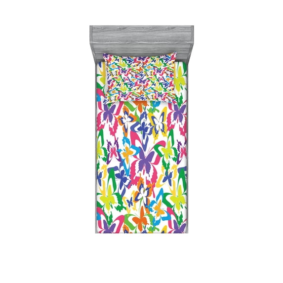 Ambesonne Colorful Fitted Sheet & Pillow Sham Set, Movement Lifestyle Art, Twinxl, Multicolor