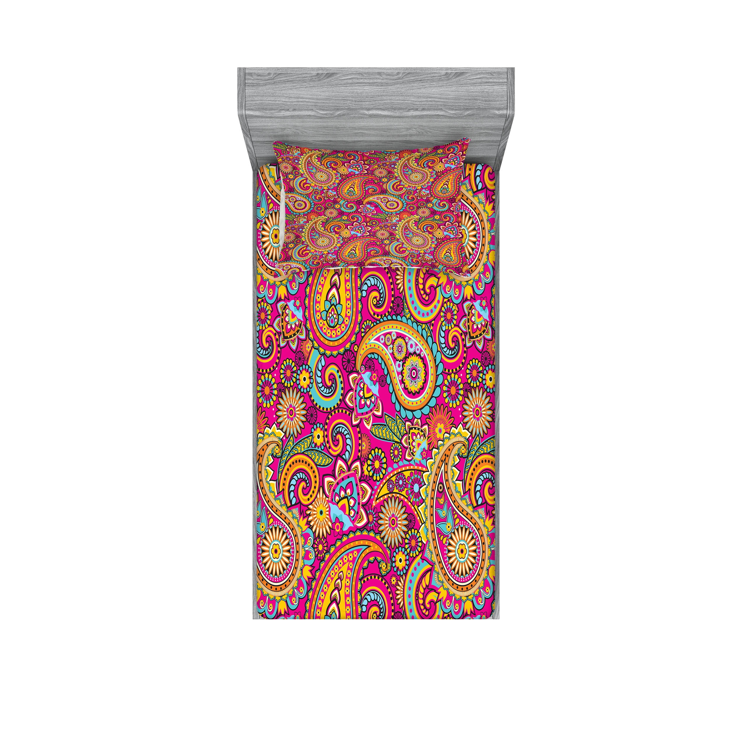 Twin Pink Paisley Microfiber Fitted Sheet Set