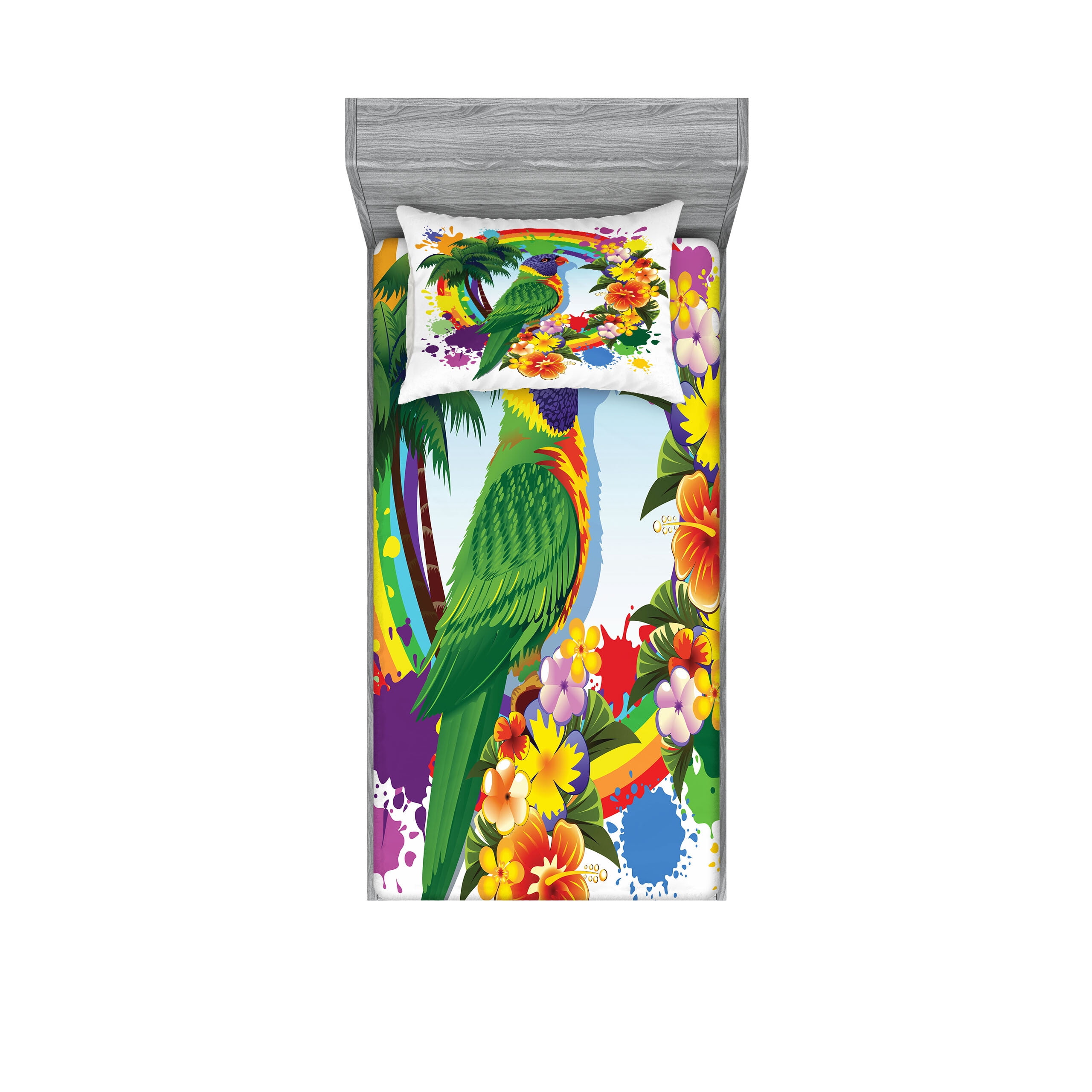 Tropical Parrot Print Twin Microfiber Bedding Set