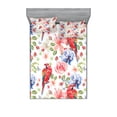thumbnail image 1 of Ambesonne Colorful Fitted Sheet & Pillow Sham Set, Parrots Iris and Roses, Full, Multicolor, 1 of 2