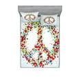 thumbnail image 1 of Ambesonne Colorful Fitted Sheet & Pillow Sham Set, Peace Sign with Hearts, Queen, Multicolor, 1 of 2