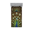 thumbnail image 1 of Ambesonne Colorful Fitted Sheet & Pillow Sham Set, Peacock with Feathers, Twinxl, Navy Blue Green Brown, 1 of 2