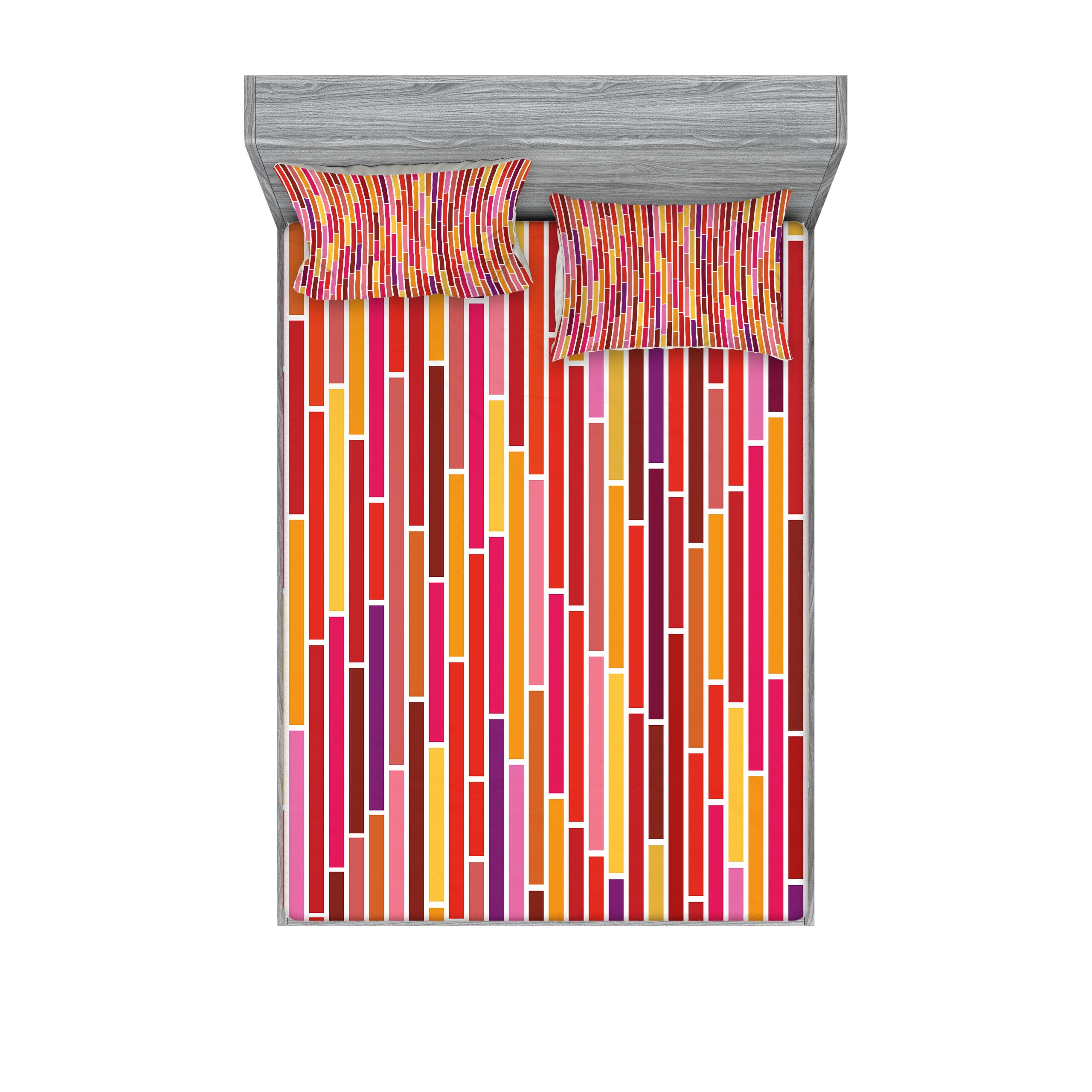 Full Pink and Yellow Striped Microfiber Sheet Set