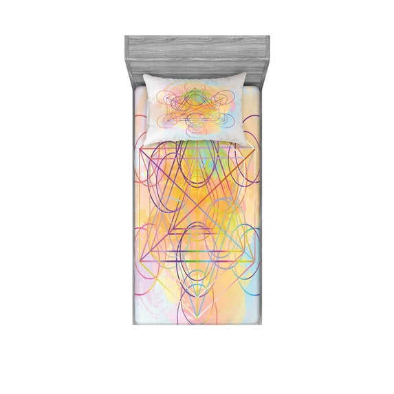 Ambesonne Colorful Fitted Sheet & Pillow Sham Set, Psychedelic Flower, Twin, Multicolor
