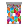 thumbnail image 1 of Ambesonne Colorful Fitted Sheet & Pillow Sham Set, Retro Mosaic Triangle, Queen, Multicolor, 1 of 2