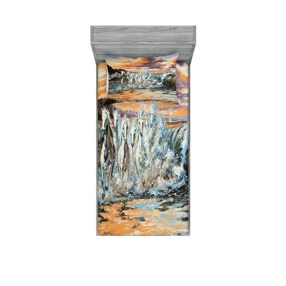 Ambesonne Colorful Fitted Sheet & Pillow Sham Set, Retro Surreal Horses, Twin, Multicolor