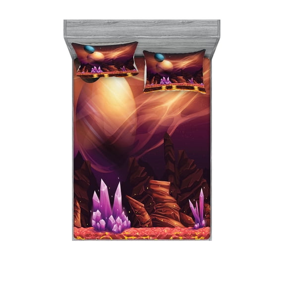 Ambesonne Colorful Fitted Sheet & Pillow Sham Set, River Mars with Nebula, Queen, Multicolor