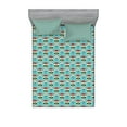 thumbnail image 1 of Ambesonne Colorful Fitted Sheet & Pillow Sham Set, Roses on Skull Pattern, Full, Seafoam Green and Ruby, 1 of 2