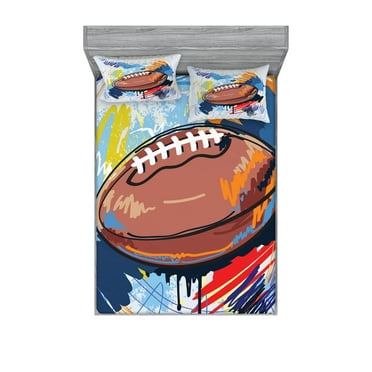 Ambesonne Colorful Fitted Sheet & Pillow Sham Set, Rugby Ball Doodle Art, Queen, Multicolor
