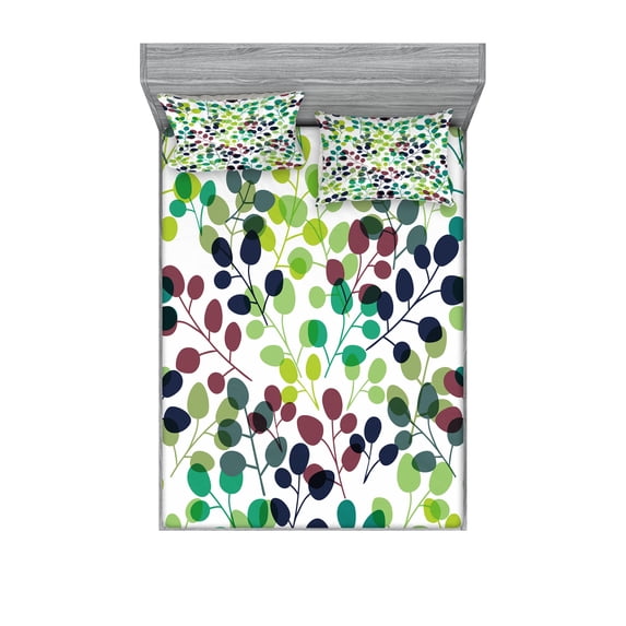 Ambesonne Colorful Fitted Sheet & Pillow Sham Set, Seasons with Nature, Queen, Multicolor