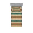 thumbnail image 1 of Ambesonne Colorful Fitted Sheet & Pillow Sham Set, Tile, Twinxl, Coral Teal Beige, 1 of 2