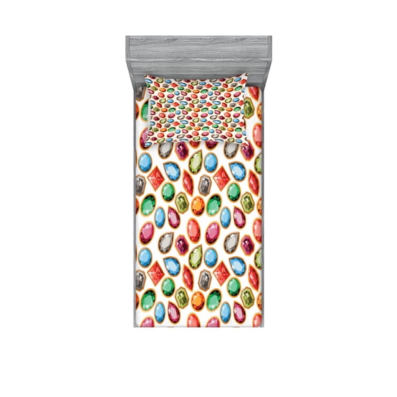 Ambesonne Colorful Fitted Sheet & Pillow Sham Set, Topaz Diamonds Art, Twinxl, Multicolor