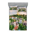 thumbnail image 1 of Ambesonne Colorful Fitted Sheet & Pillow Sham Set, Village Skyline Scene, Full, Multicolor, 1 of 2