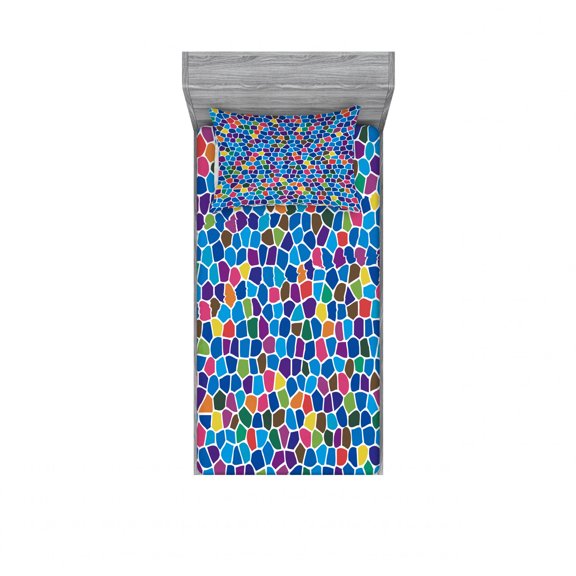 Ambesonne Colorful Fitted Sheet & Pillow Sham Set, Vivid Mosaic Design, Twin, Multicolor