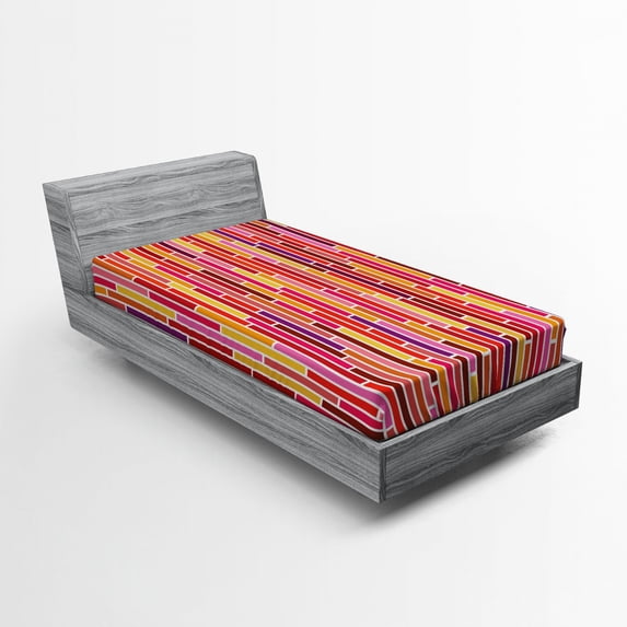 Ambesonne Colorful Fitted Sheet, Pink Stripes Lines, Twin XL Size, Multicolor