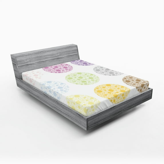 Ambesonne Colorful Fitted Sheet, Polka Dots and Rounds, Full Size, Multicolor