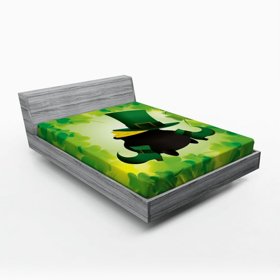 Ambesonne Colorful Fitted Sheet, Pot of Gold, Queen Size, Forest Green