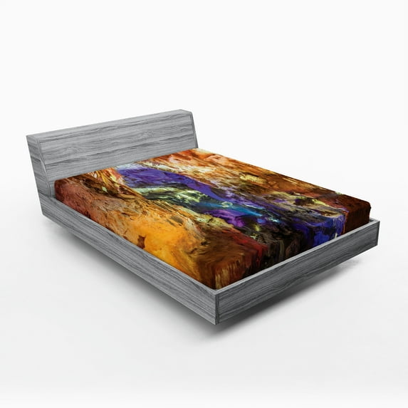 Ambesonne Colorful Fitted Sheet, Prometheus Cave View, Full Size, Multicolor