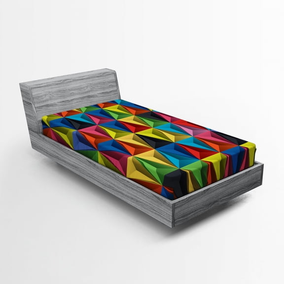 Ambesonne Colorful Fitted Sheet, Pyramid Forms Modern, Twin Size, Multicolor