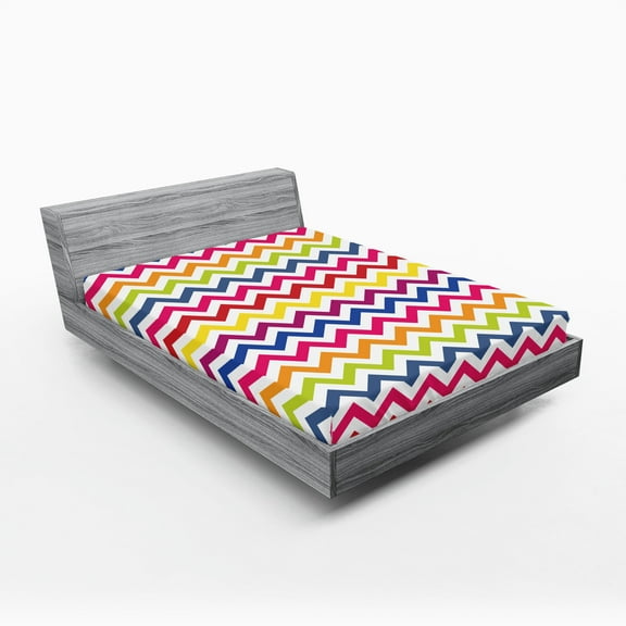 Ambesonne Colorful Fitted Sheet, Rainbow Chevron Fun, Full Size, Multicolor