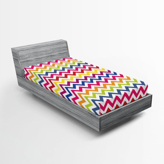Ambesonne Colorful Fitted Sheet, Rainbow Chevron Fun, Twin XL Size, Multicolor