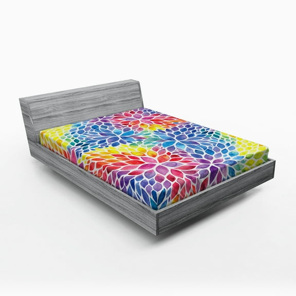 Ambesonne Colorful Fitted Sheet, Rainbow Colored Leaves, Queen Size, Multicolor