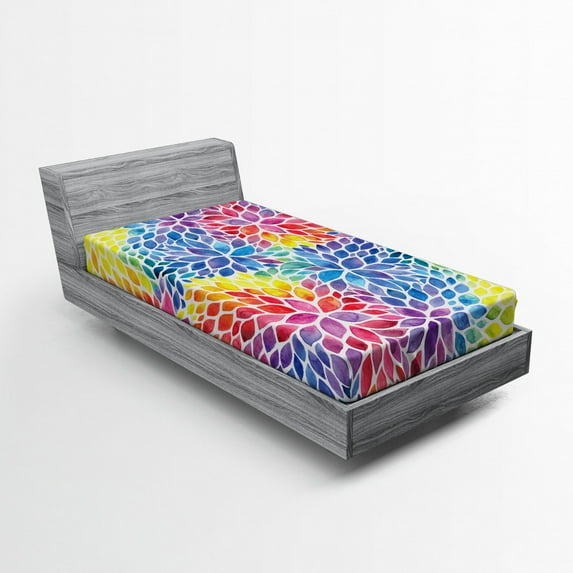 Ambesonne Colorful Fitted Sheet, Rainbow Colored Leaves, Twin Size, Multicolor