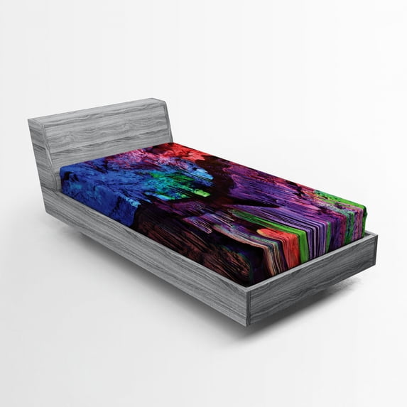 Ambesonne Colorful Fitted Sheet, Rainbow Colored Rock, Twin XL Size, Multicolor