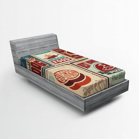 Ambesonne Colorful Fitted Sheet, Retro Mexican Tin Sign, Twin XL Size, Multicolor