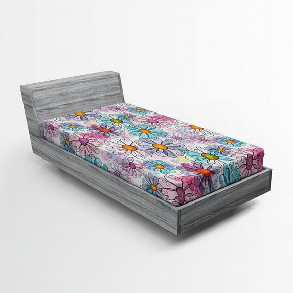Ambesonne Colorful Fitted Sheet, Retro Spring Grunge, Twin Size, Multicolor