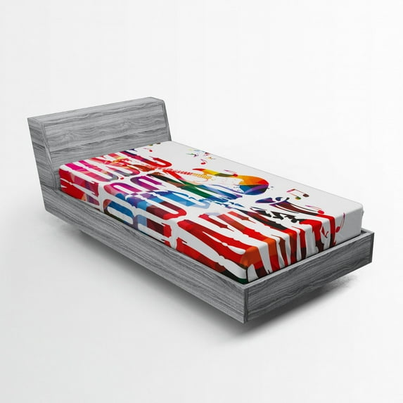 Ambesonne Colorful Fitted Sheet, Rock Jazz Lettering, Twin XL Size, Multicolor