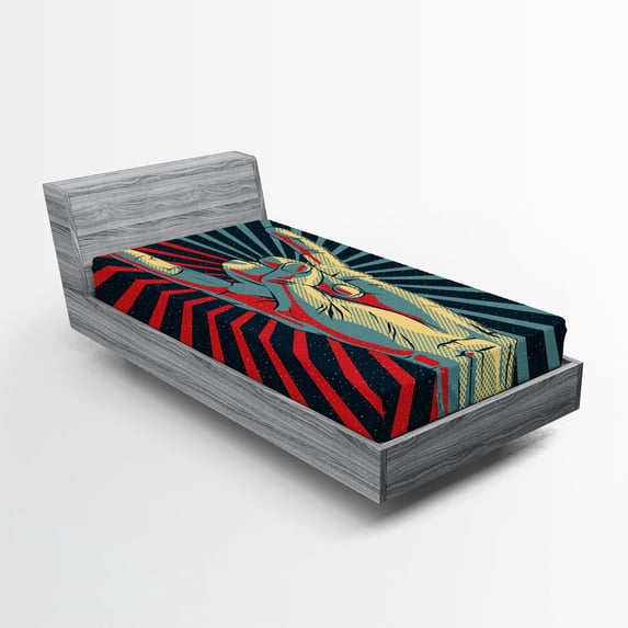 Ambesonne Colorful Fitted Sheet, Rock 'n' Roll Hand Sign, Twin Size, Multicolor