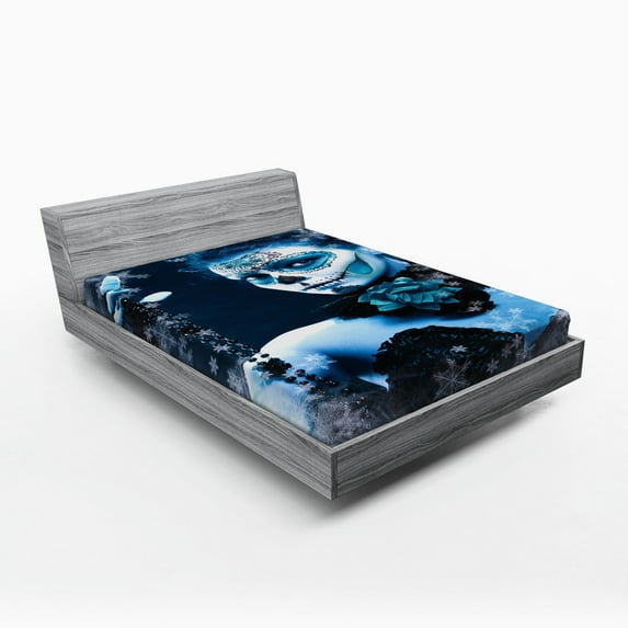 Ambesonne Colorful Fitted Sheet, Roses Snowflakes, Queen Size, Pale Grey and Pale Blue