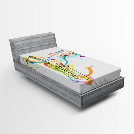 Ambesonne Colorful Fitted Sheet, Saxophone Wavy Notes, Twin Size, Multicolor