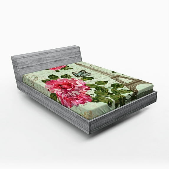 Ambesonne Colorful Fitted Sheet, Shabby Plant Roses Leaf, Queen Size, Multicolor