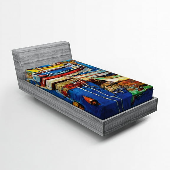 Ambesonne Colorful Fitted Sheet, Shore at Warm Sunset, Twin Size, Multicolor