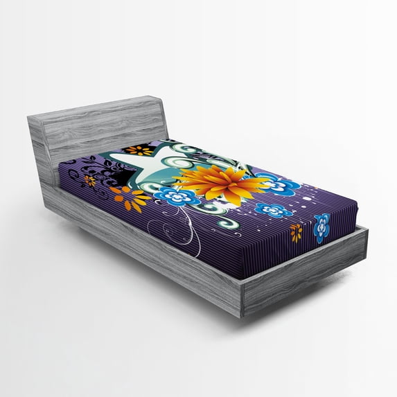 Ambesonne Colorful Fitted Sheet, Stars Flowers Swirls, Twin XL Size, Multicolor