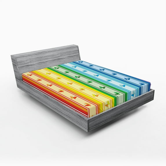 Ambesonne Colorful Fitted Sheet, Stripe Rainbow Pattern, Full Size, Multicolor