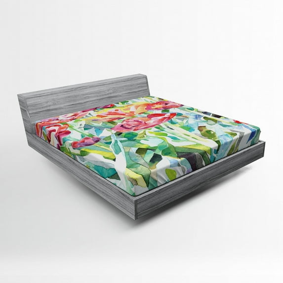 Ambesonne Colorful Fitted Sheet, Summer Spring, Queen Size, Multicolor