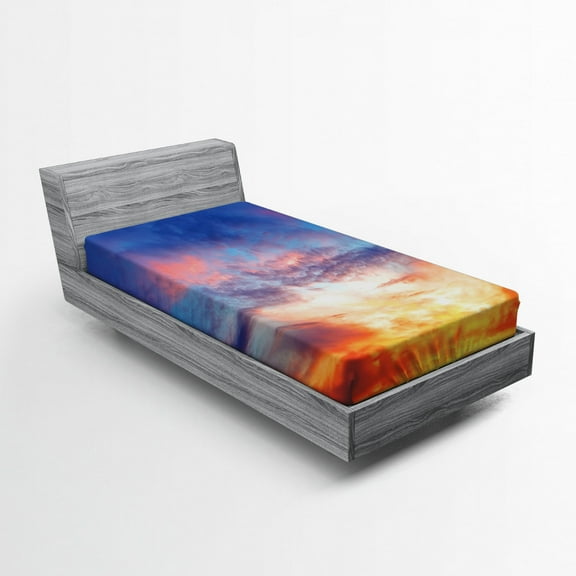 Ambesonne Colorful Fitted Sheet, Sunset Cloudscape Sky, Twin Size, Orange Blue