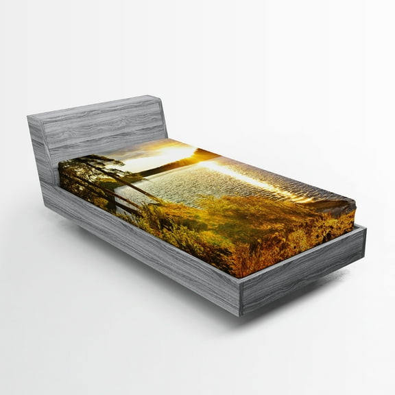 Ambesonne Colorful Fitted Sheet, Sunset Forest Canada, Twin Size, Multicolor